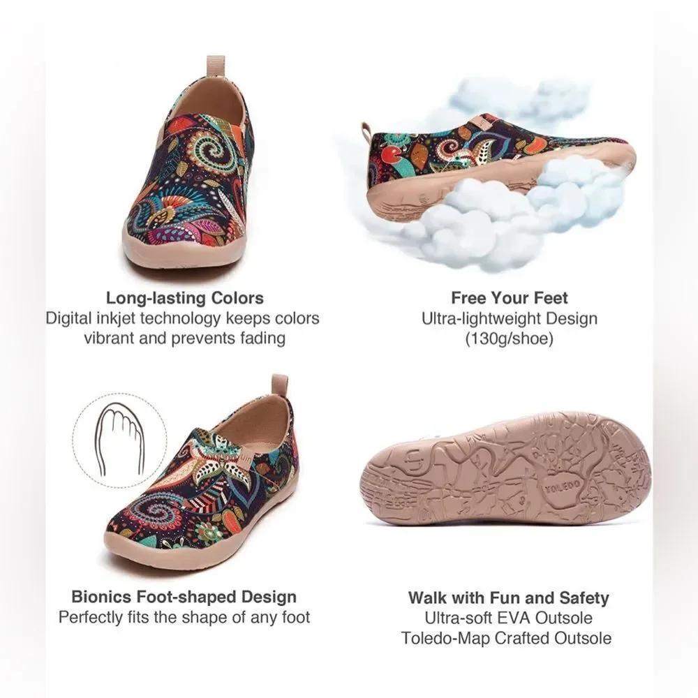 UIN Women Floral Art Sneaker Painted Canvas Slip-On Travel Shoes(Wonder Mandala)